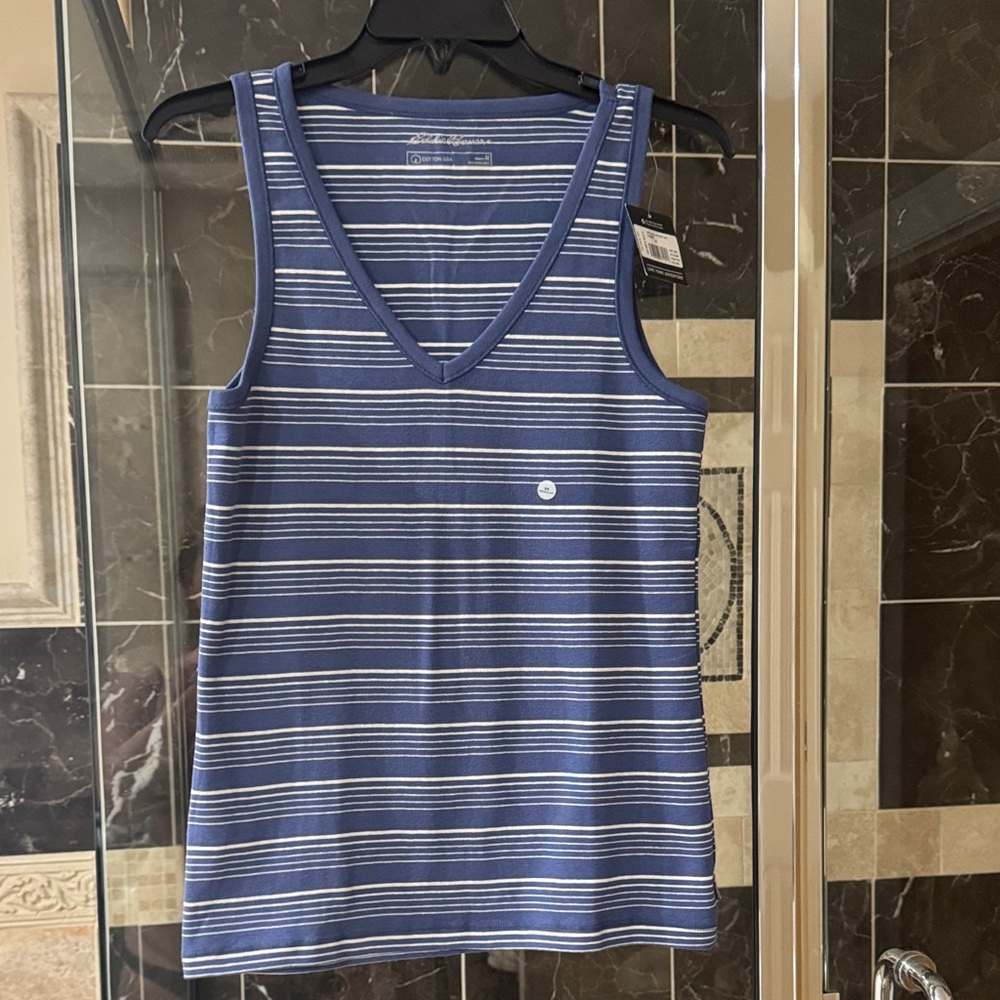 Eddie Bauer Navy and White Striped V-Neck Tank